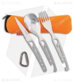 Baladeo Basecamp Stainless Steel 3-Piece Spoon Fork Knife Set (Orange)