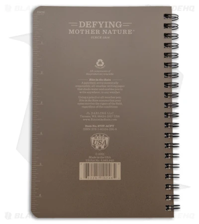 Rite In The Rain Side Spiral 4.88" X 7" ACFT Physical Fitness Journal (Brown) 2 Rite In The Rain Side Spiral 4.88" X 7" ACFT Physical Fitness Journal (Brown) - Image 2