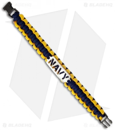 Single Tied Paracord Survival Bracelet W/ Navy Plate (Blue & Yellow) 1 Single Tied Paracord Survival Bracelet W/ Navy Plate (Blue & Yellow)