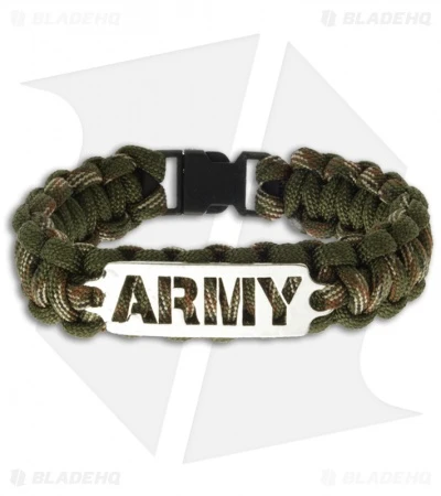 Single Tied Paracord Survival Bracelet W/ Army Plate (Black & Yellow) 2 Single Tied Paracord Survival Bracelet W/ Army Plate (Black & Yellow) - Image 2