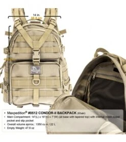 Maxpedition Condor II Khaki 2-Day Assault Backpack Hydration 0512K 7 Maxpedition Condor II Khaki 2-Day Assault Backpack Hydration 0512K -Knives And Tools maxpedition 0512b open