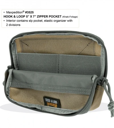 Maxpedition Hook & Loop 5" X 7" Zipper Pocket Khaki/Foliage Pouch 3525KF 2 Maxpedition Hook & Loop 5" X 7" Zipper Pocket Khaki/Foliage Pouch 3525KF - Image 2
