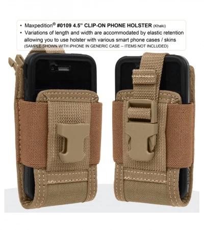 Maxpedition 4.5" Clip-On Phone Holster Khaki Pouch 0109K 3 Maxpedition 4.5" Clip-On Phone Holster Khaki Pouch 0109K - Image 3