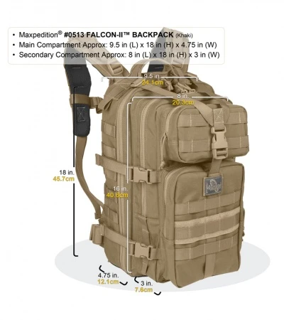 Maxpedition Falcon II Khaki Assault Backpack Hydration 0513K 3 Maxpedition Falcon II Khaki Assault Backpack Hydration 0513K - Image 3