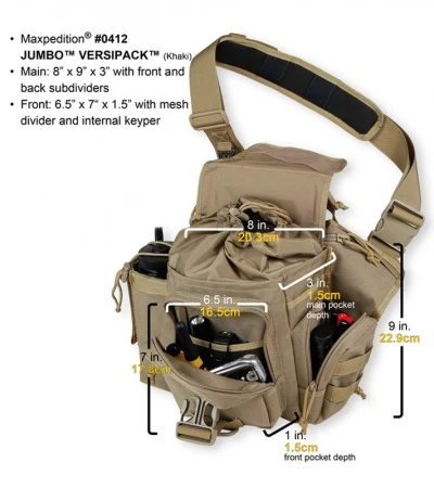 Maxpedition Jumbo Versipack Khaki Shoulder Sling Pack Bag 0412K 2 Maxpedition Jumbo Versipack Khaki Shoulder Sling Pack Bag 0412K - Image 2