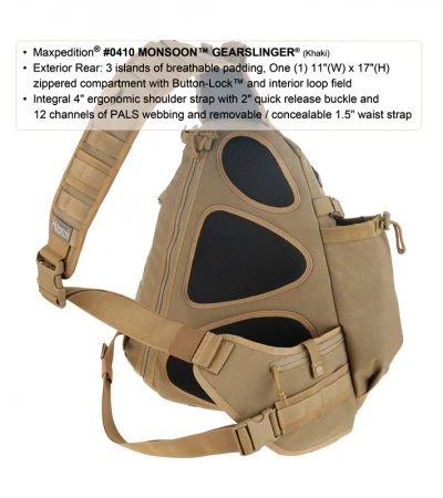 Maxpedition Monsoon Gearslinger Khaki Shoulder Pack Hydration 0410K 2 Maxpedition Monsoon Gearslinger Khaki Shoulder Pack Hydration 0410K - Image 2